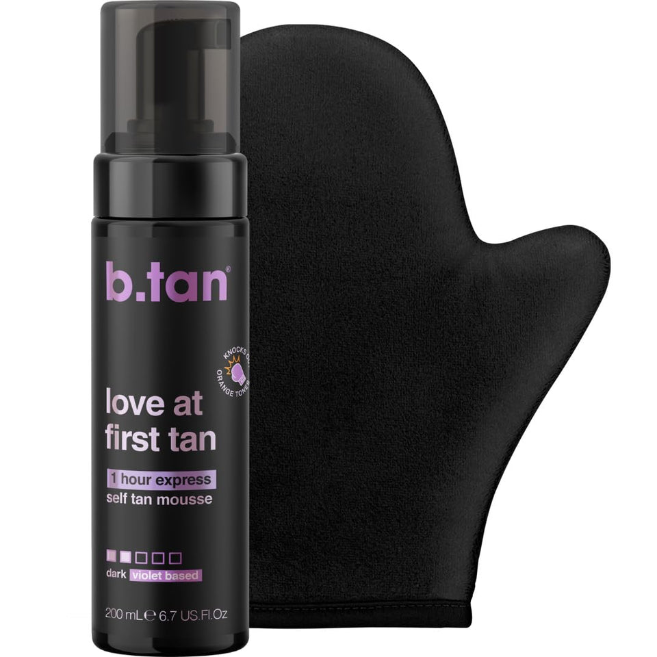 B.TAN front packaging showing dark express tanning mousse and benefits