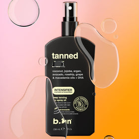 B.TAN after-tan skin glow detail showing rich bronze hydration benefit