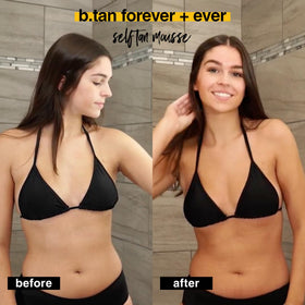 b.tan application on elbow and knee showing even coverage benefit