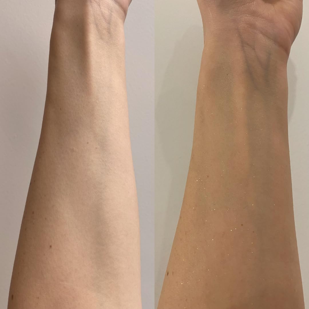 b.tan before and after on forearm showing gradual bronze improvement