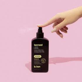 B.TAN natural oils display with argan coconut jojoba highlighting nourishment benefit