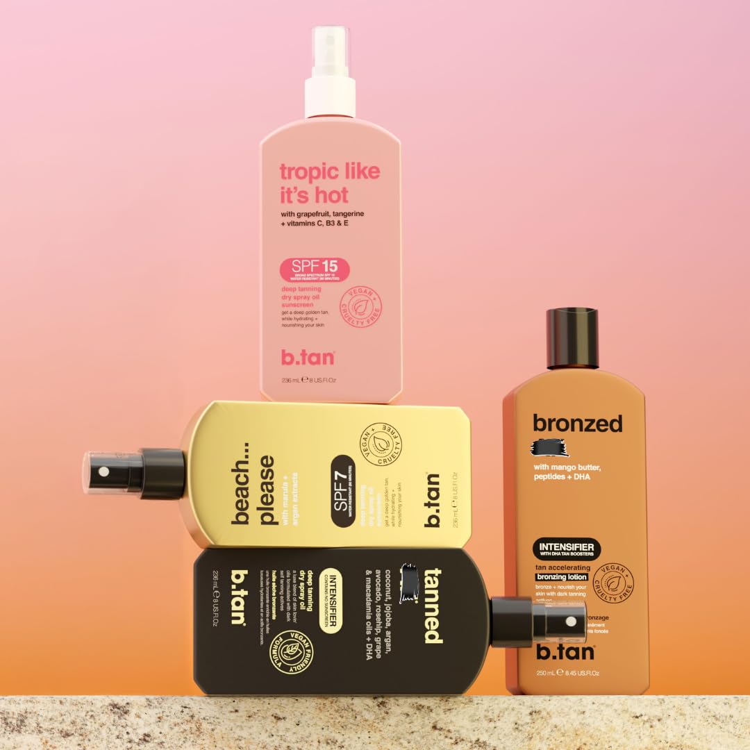 Person applying B.TAN at the beach for faster, deeper tanning