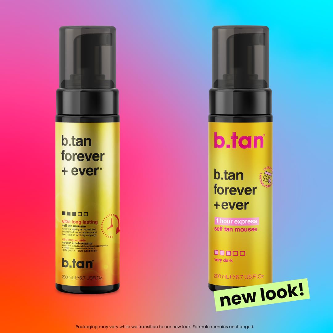 b.tan before and after legs showing rich dark bronze glow benefit