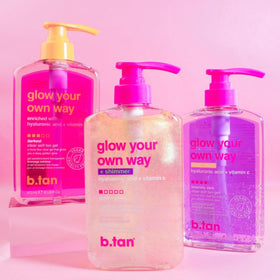 b.tan bottle on bathroom counter staged for daily skincare routine