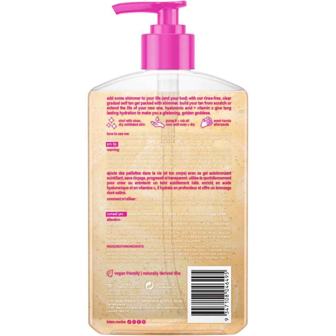 b.tan gel texture close-up showing shimmer and moisturizing finish