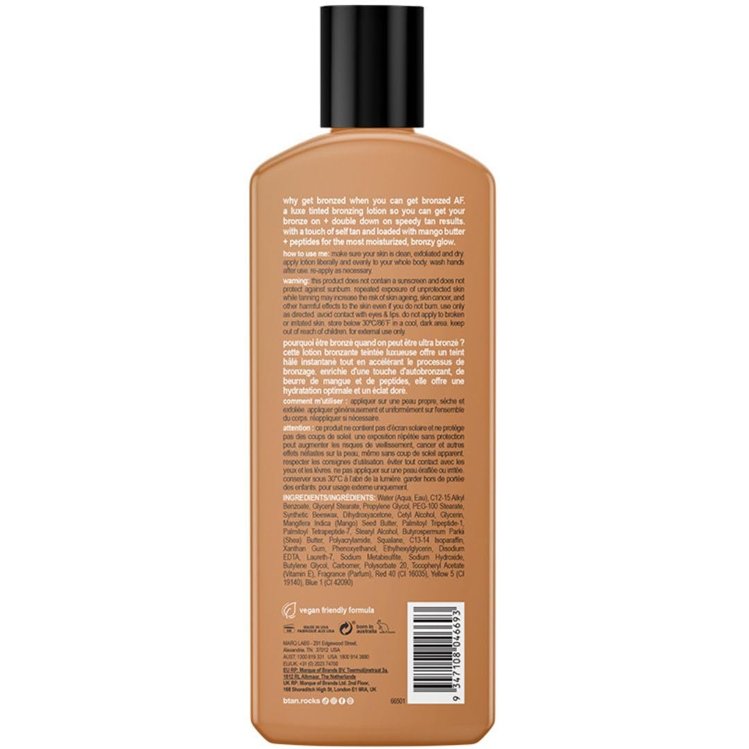 B.TAN lotion texture close-up highlighting hydrating, creamy finish