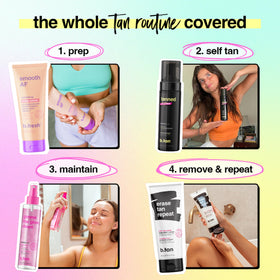 B.TAN mitt holding bottle scale to show product size and control benefit