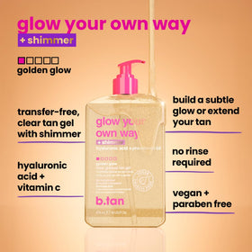 b.tan pumping gel into hand demonstrating easy application and control