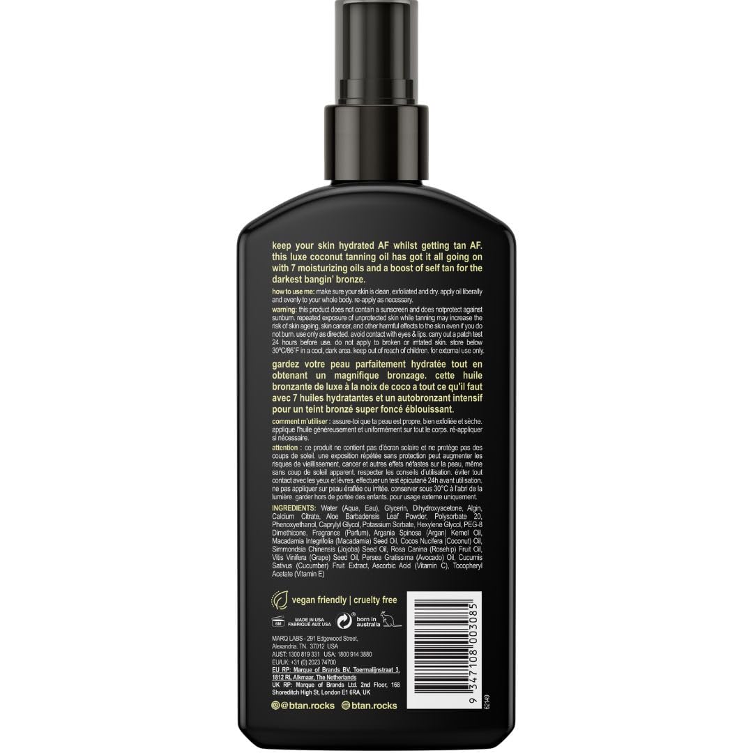 B.TAN fine spray mist being dispensed for easy, even coverage benefit