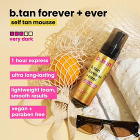 B.TAN two bottles side-by-side highlighting extra supply for longer wear