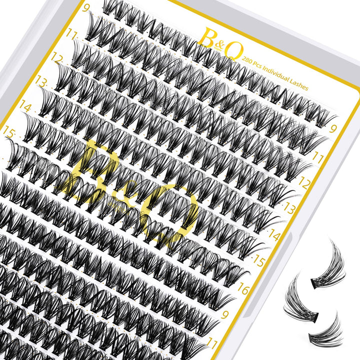 B&Qaugen front packaging showing 280-piece lash cluster set for convenient reuse