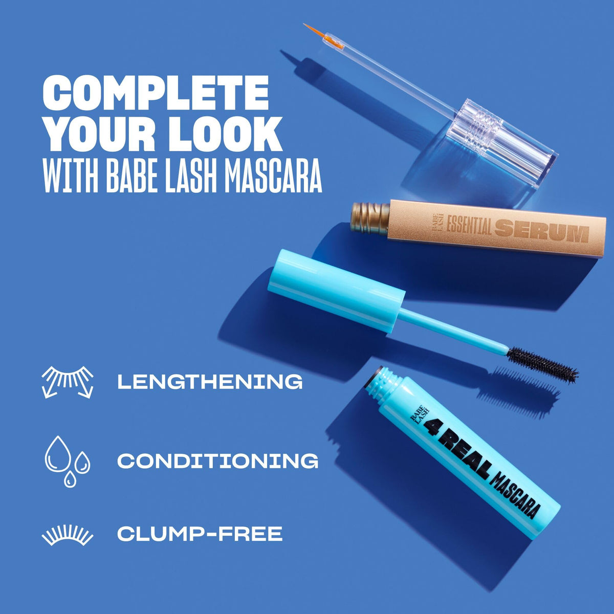 BABE ORIGINAL side-by-side before and after lashes showing fuller-looking results