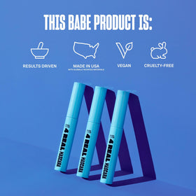 BABE ORIGINAL mascara beside ruler to show product size for travel-friendly portability