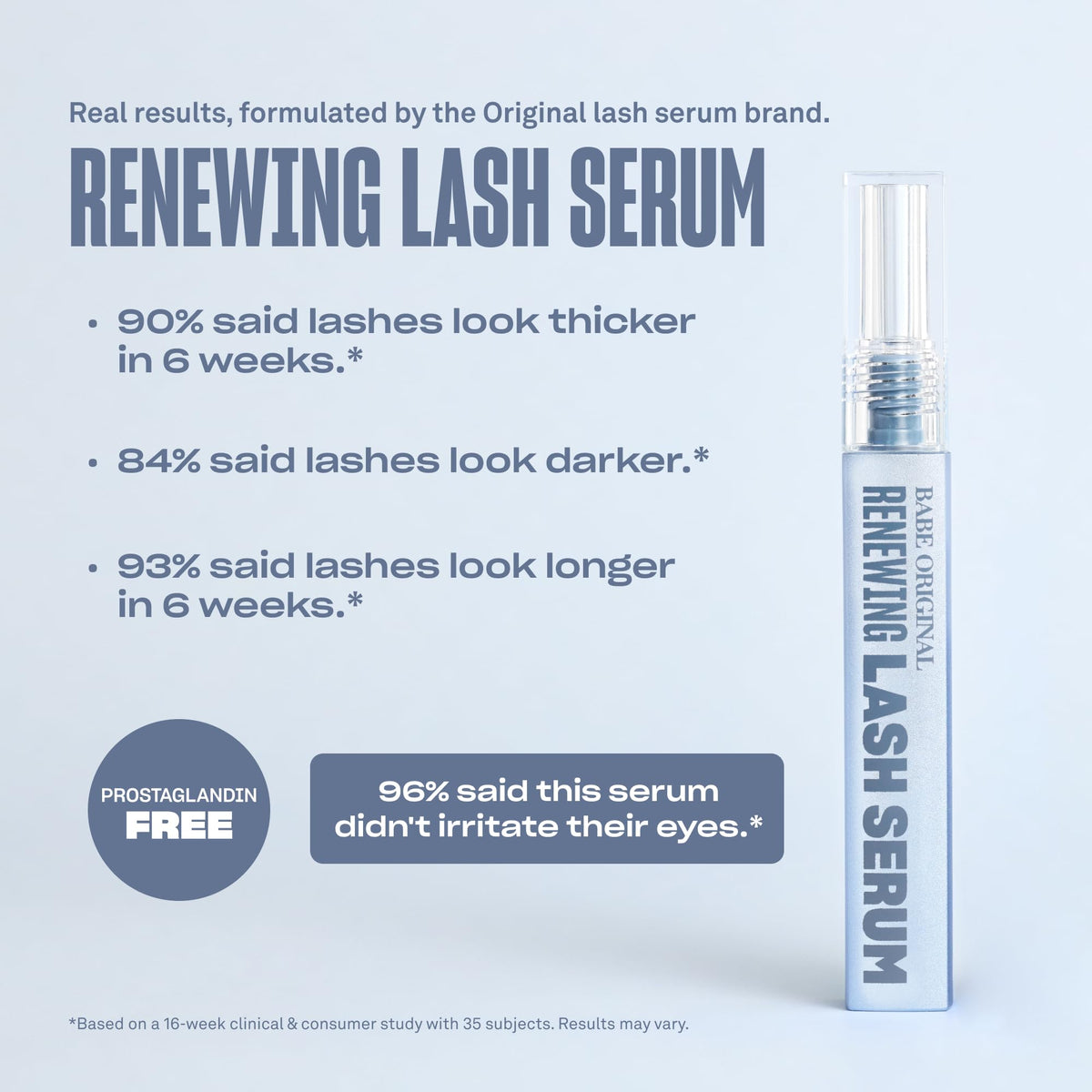 BABE ORIGINAL serum texture drop on fingertip, lightweight nourishing formula benefit