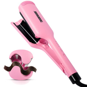 Babe Waves front view pink showing dual barrels and ergonomic grip for easy styling