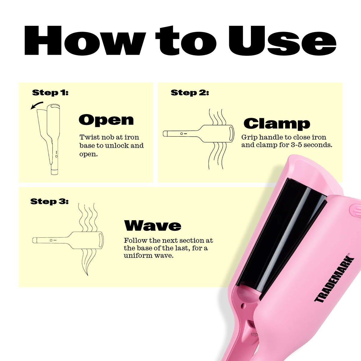 Babe Waves packaging and contents view showing iron, manual, and protective sleeve