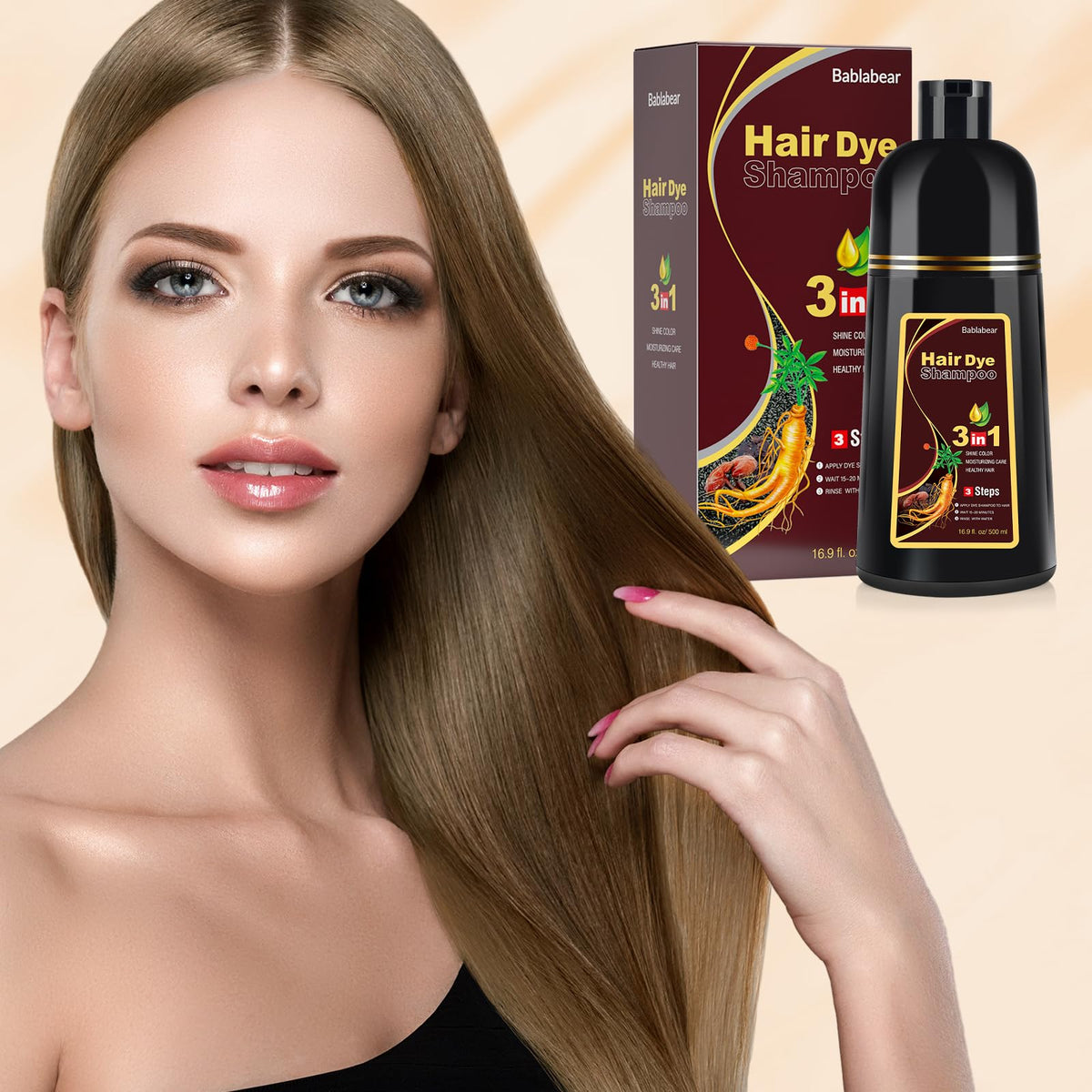 Bablabear after color result on dark hair showing natural chestnut shine