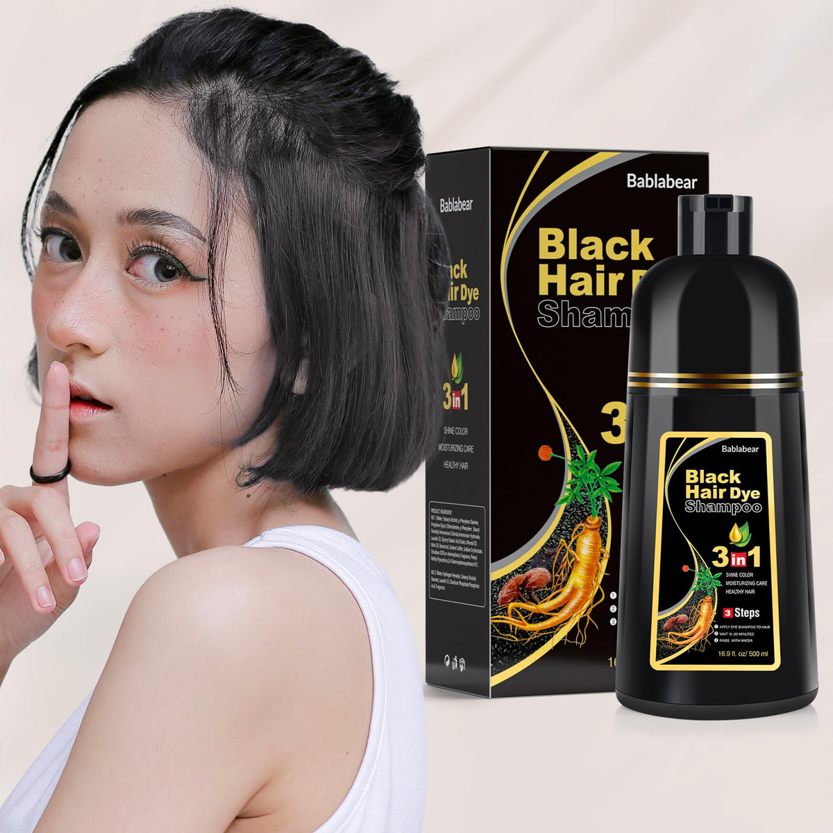 Bablabear product being applied to hair strand demonstrating gray coverage benefit