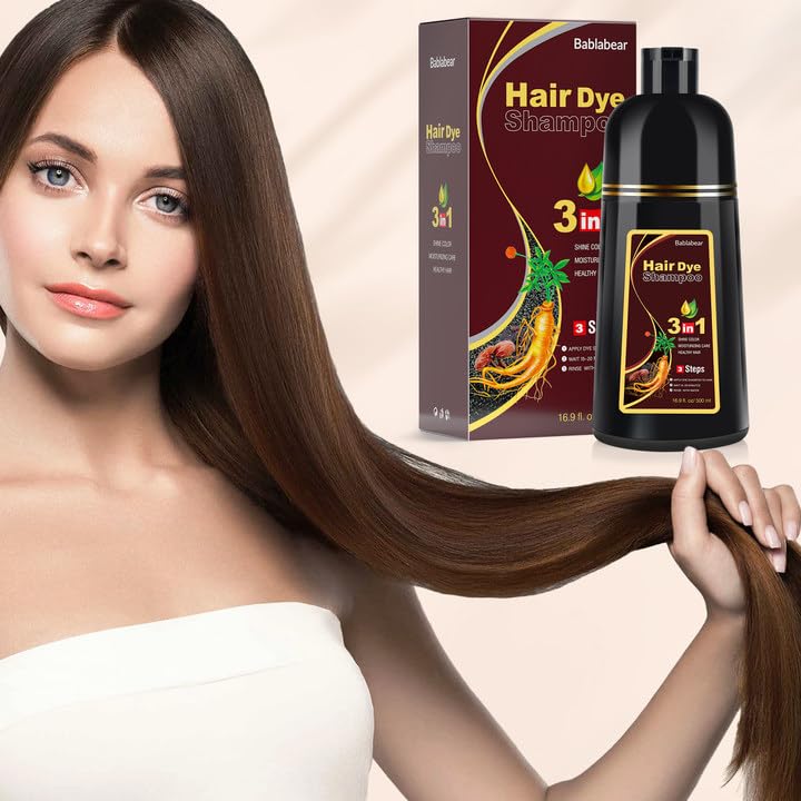 Bablabear before and after comparison on model hair, displays visible gray reduction benefit