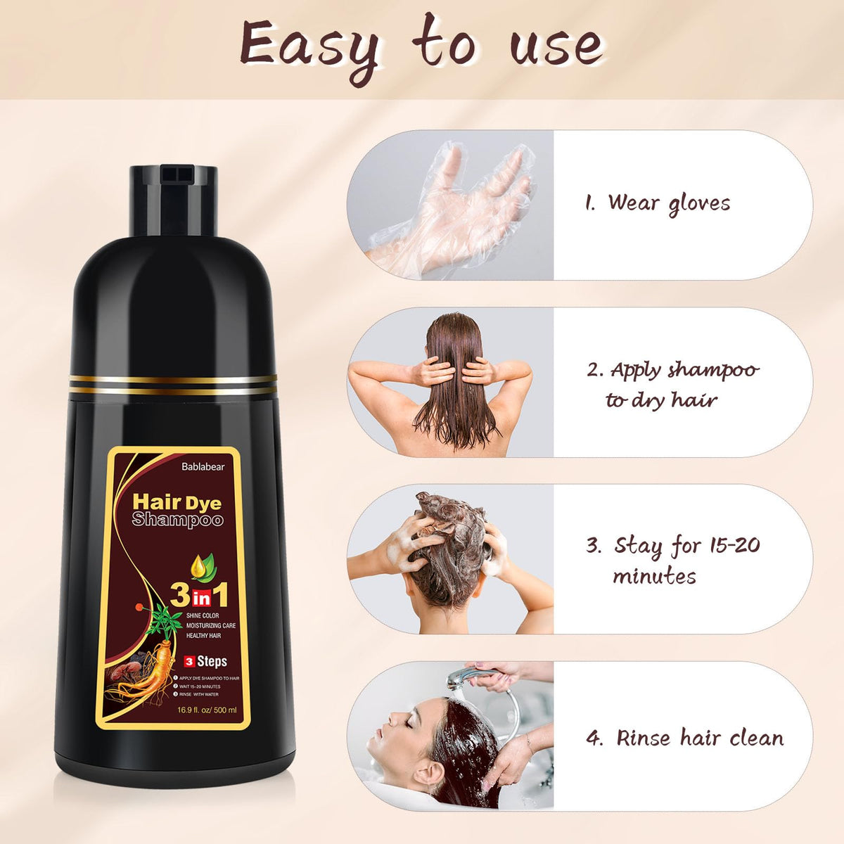 Bablabear close-up of dye foam lather on hair strands, highlights thorough gray coverage benefit