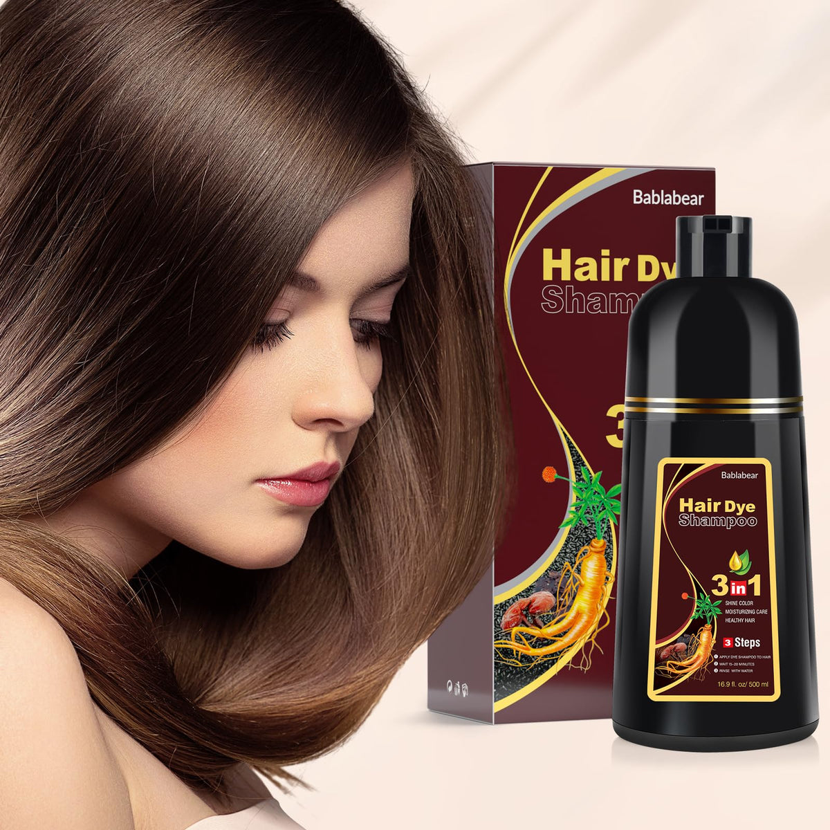 Bablabear pump dispensing shampoo texture with rich brown color, demonstrates easy application benefit