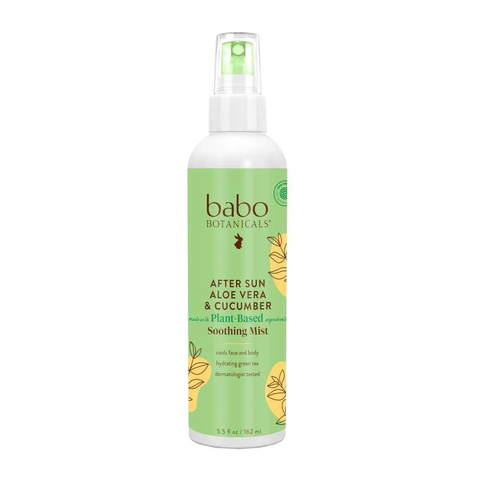 Babo Botanicals front bottle view showing clean packaging and calming aloe benefit