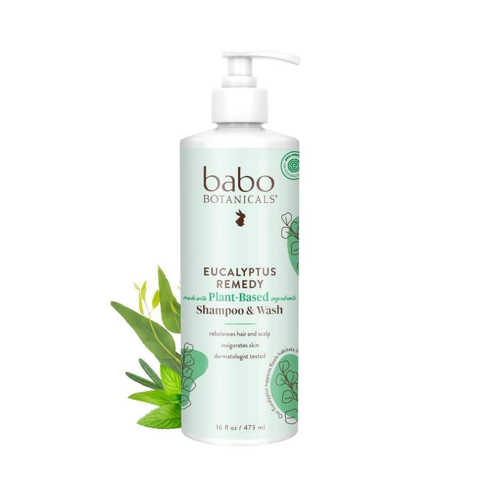babo botanicals front packaging showing eucalyptus and benefits