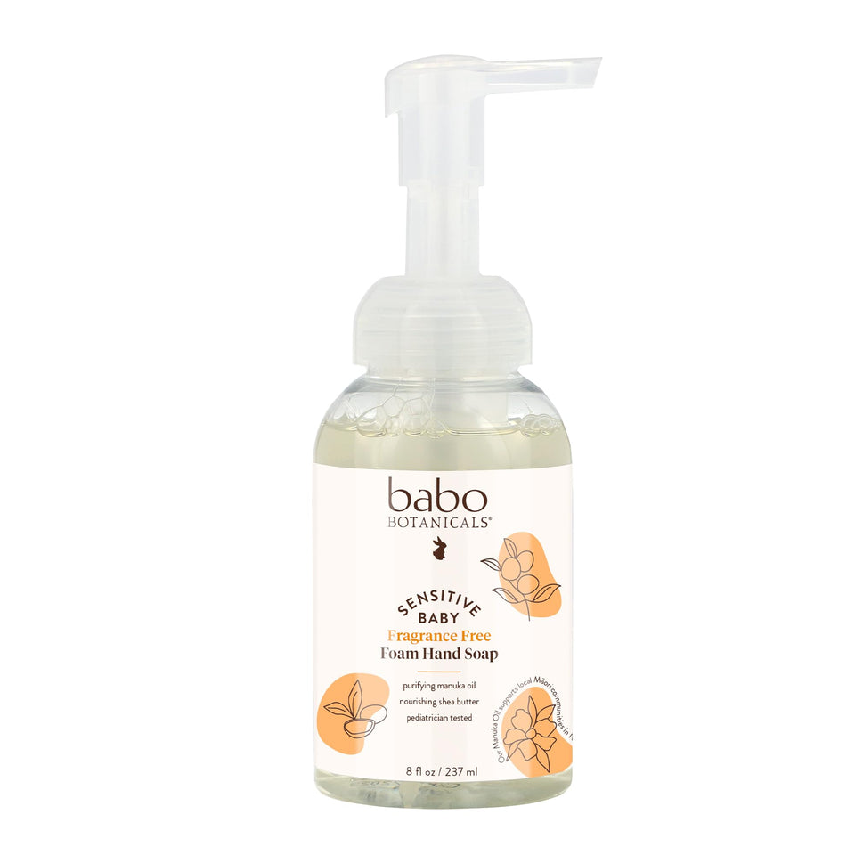 Babo Botanicals front bottle showing gentle, fragrance-free formula benefit