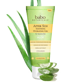 Babo Botanicals front packaging showing after-sun gel and calming benefits