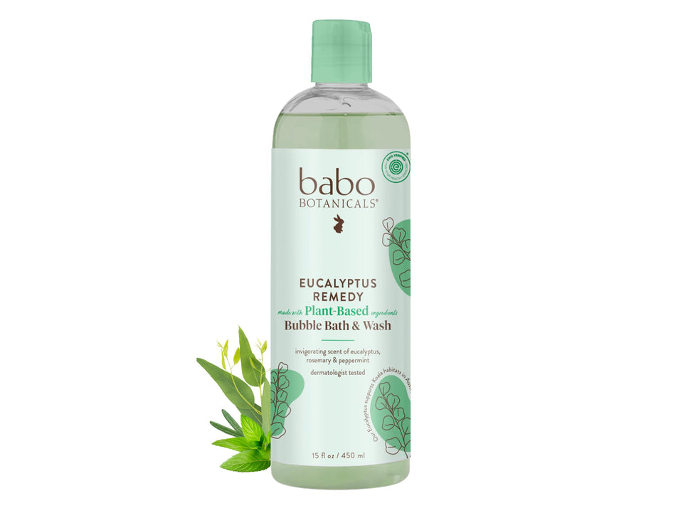 Babo Botanicals front packaging showing eucalyptus remedy and benefits