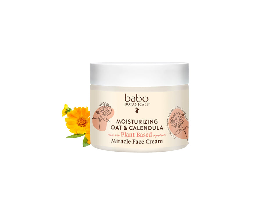 Babo Botanicals front packaging showing oat and calendula benefits