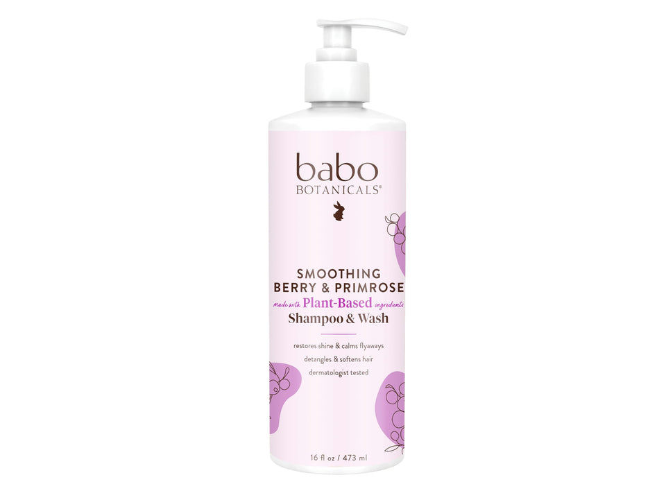 Babo Botanicals front bottle showing smoothing berry scent and kid‑friendly look