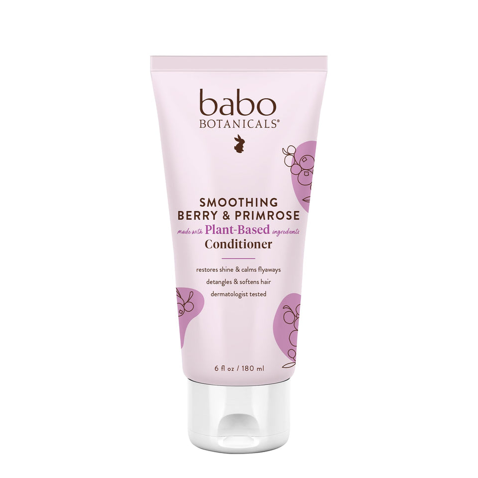 Babo Botanicals front packaging showing smoothing conditioner and benefits