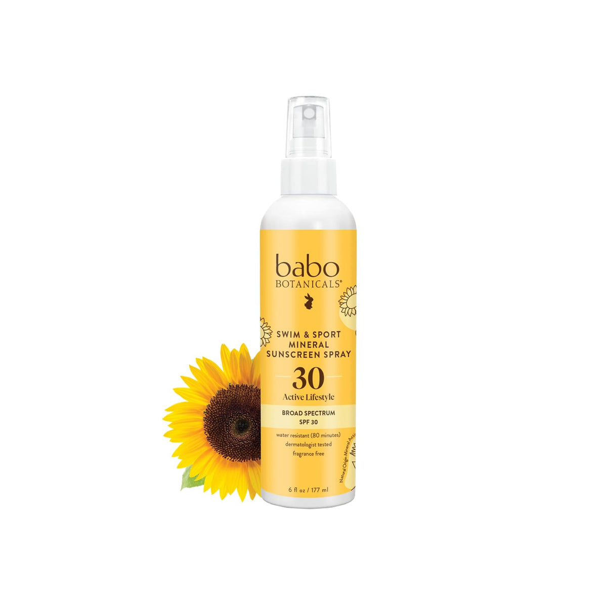 Babo Botanicals front packaging showing SPF 30 and spray design for easy protection