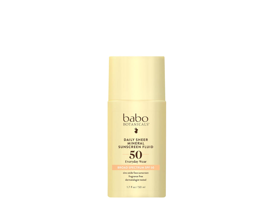 Babo Botanicals front packaging showing SPF50 protection for face