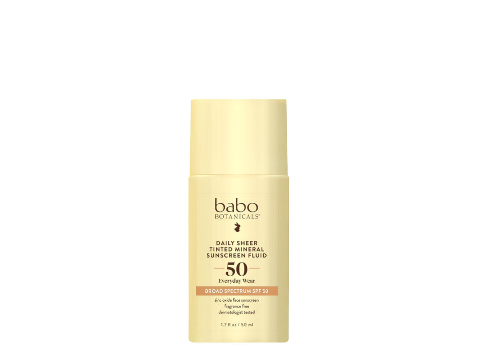 Babo Botanicals front packaging showing SPF50 and tinted mineral benefits