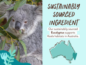 Babo Botanicals label close-up highlighting eucalyptus, rosemary, peppermint