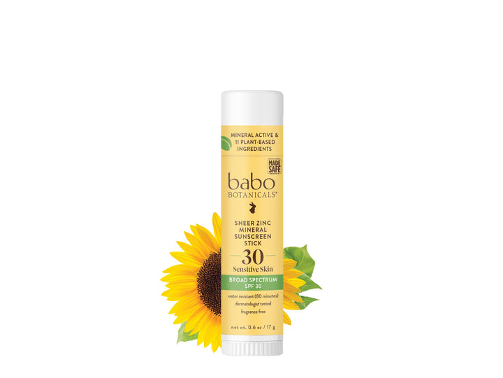 Babo Botanicals sport stick front packaging showing SPF 30 benefits