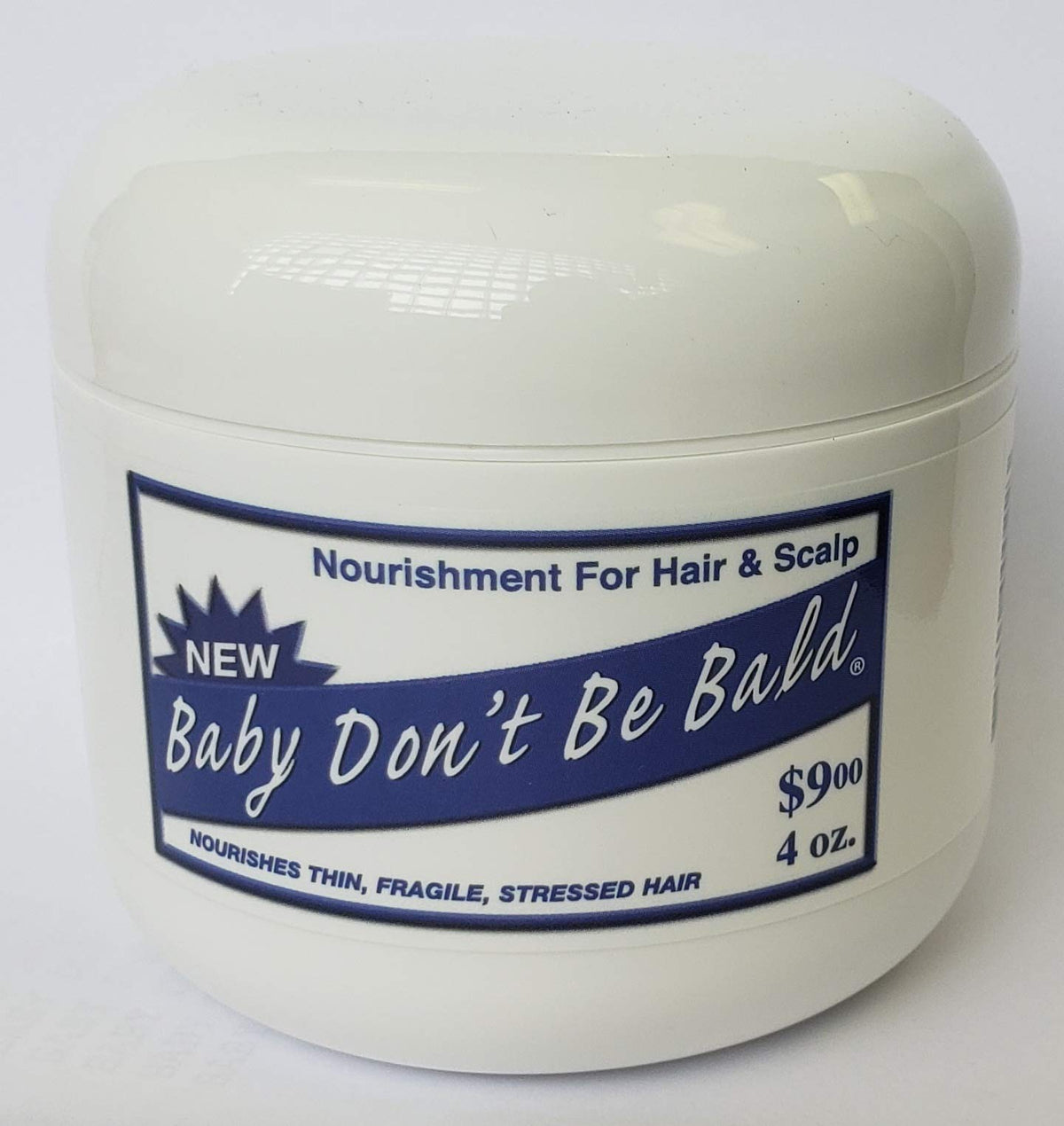 Baby Don't Bald front-view bottle showing label and 4 oz size, gentle nourishment