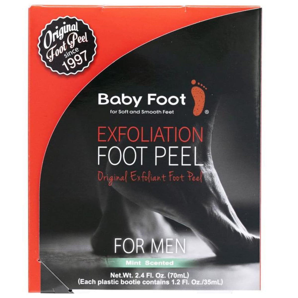 Feet mid-peel after seven days showing Baby Foot revealing softer skin benefit