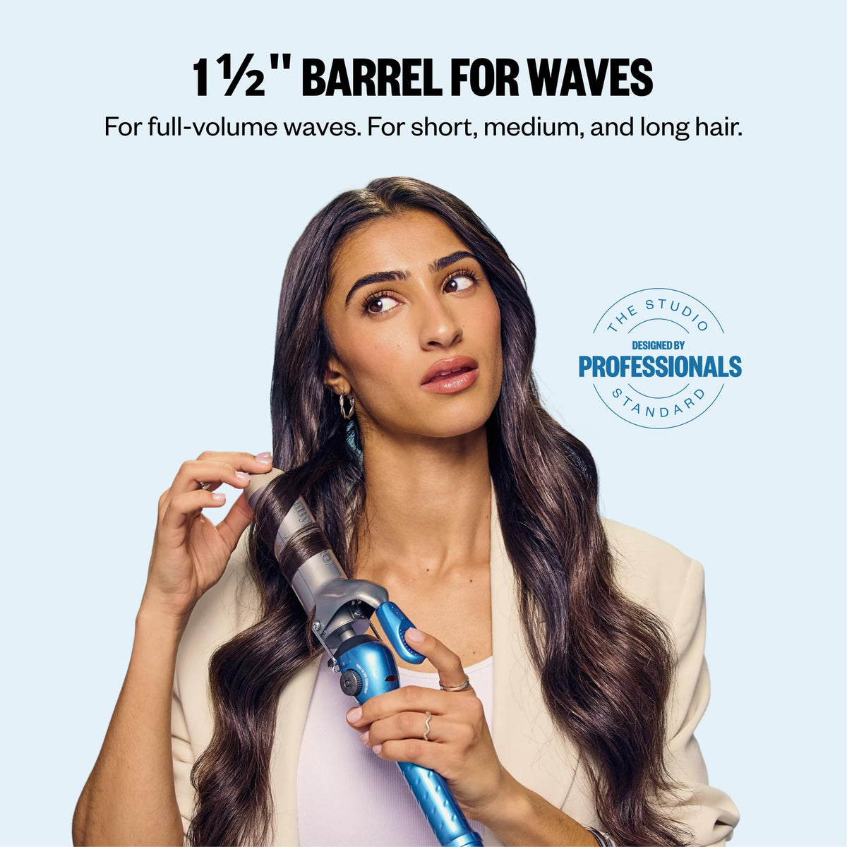 BaBylissPRO nano titanium barrel close-up for even heat and glossy curls