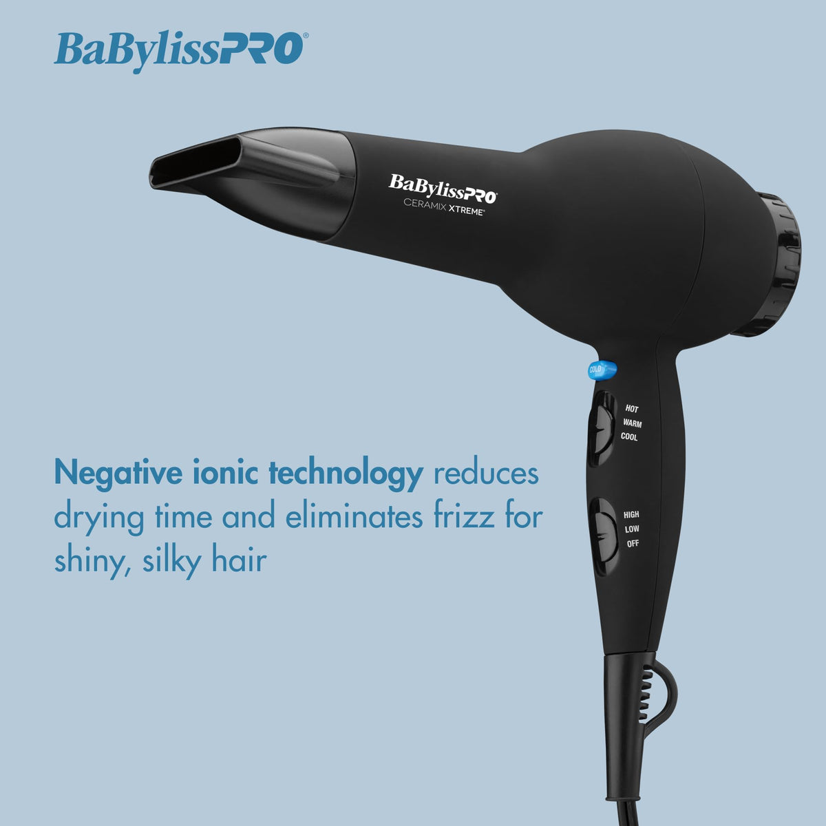 BaBylissPRO Ceramix Xtreme with concentrator nozzle directing airflow for precise smoothing