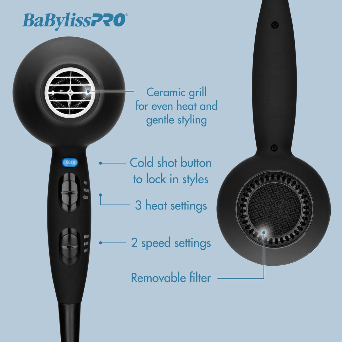BaBylissPRO Ceramix Xtreme removable rear filter close-up for easy cleaning and maintenance