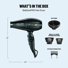 BaBylissPRO dryer held in hand to show scale and comfortable professional grip benefit