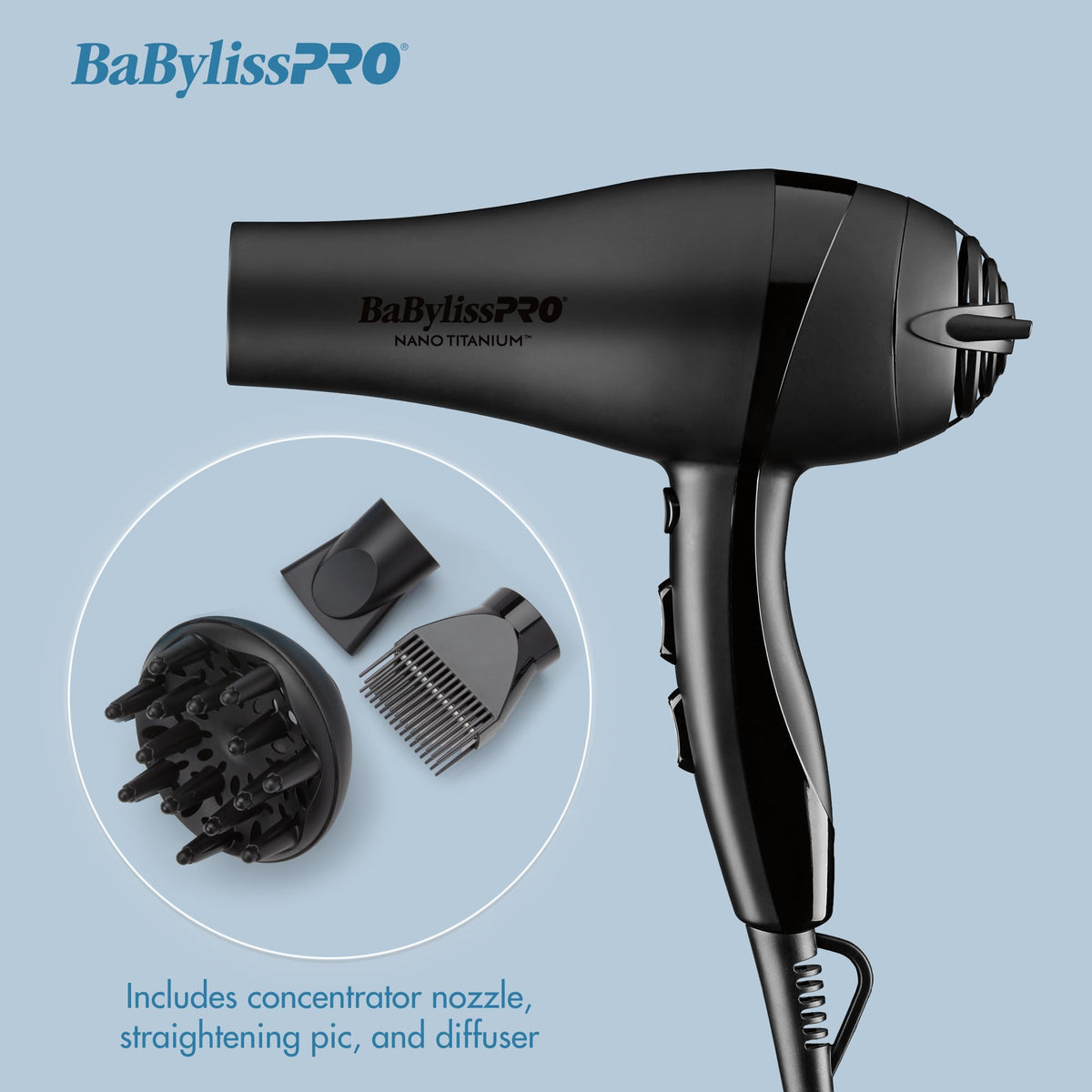 BaBylissPRO ergonomic handle and controls detail showing comfortable grip and easy settings