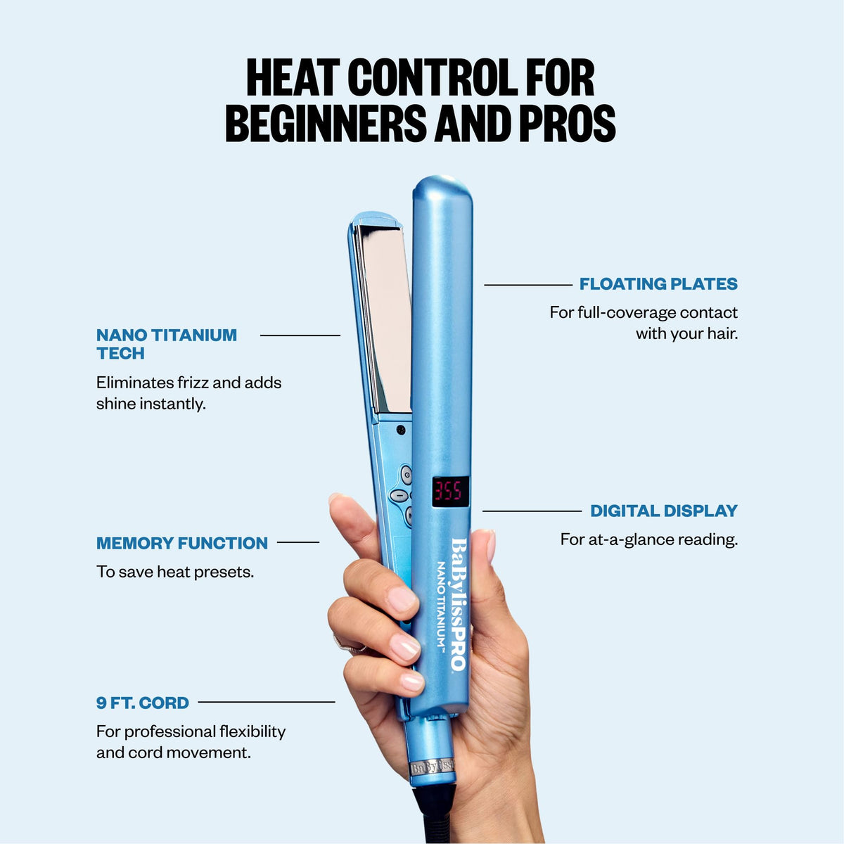 BaBylissPRO flat iron in use straightening hair delivering quicker results and glossy finish