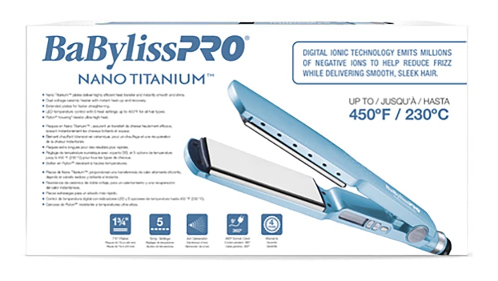BaBylissPRO flat iron next to ruler showing 1.75-inch plate length for faster styling