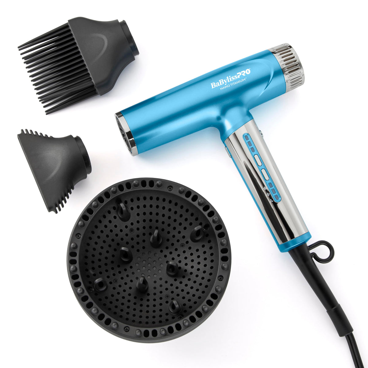 BaBylissPRO hair dryer front view showing controls and sleek finish for fast salon results