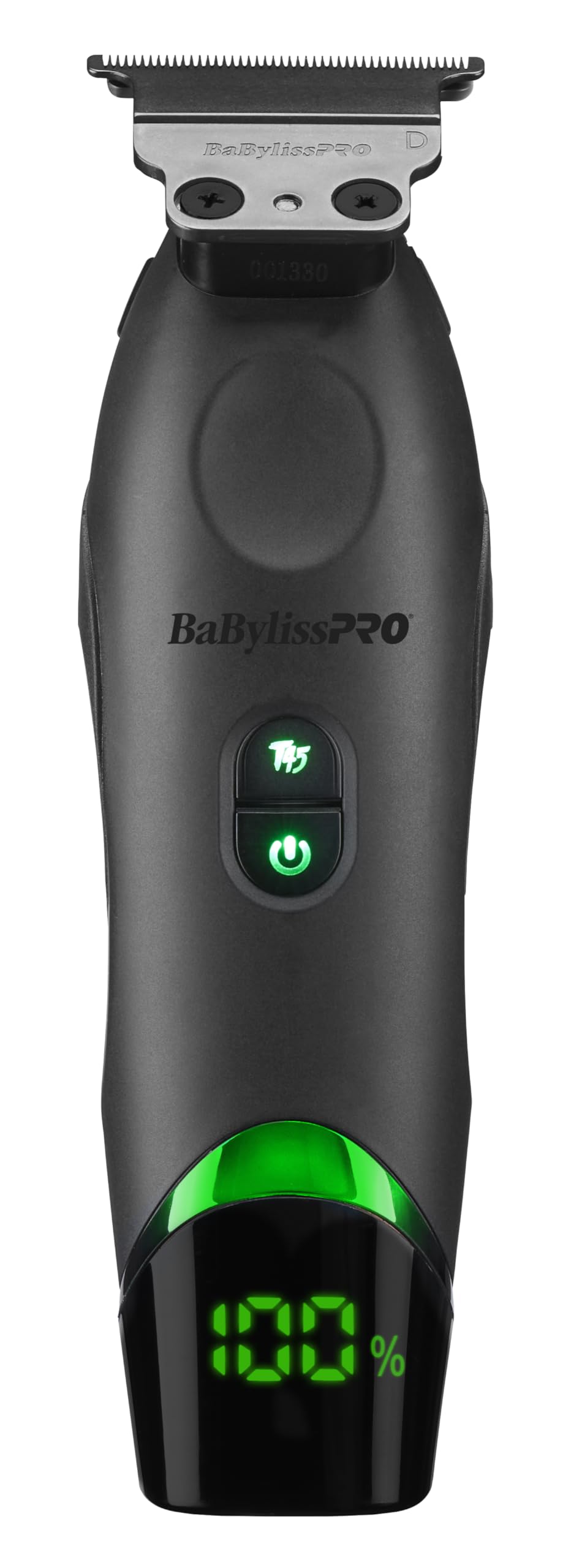 BaBylissPRO front view of trimmer showing ergonomic grip and controls for professional comfort