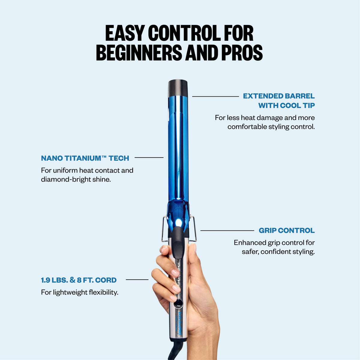 BaBylissPRO curling iron in use on long hair creating loose, natural waves